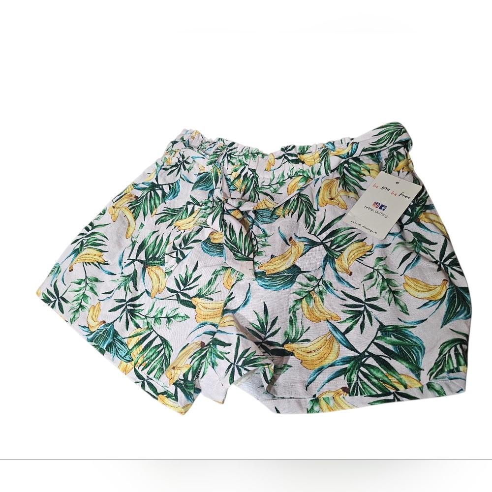 🍌 Bebop Banana Print Linen Blend Shorts‎ – Tropical – Size L – NWT